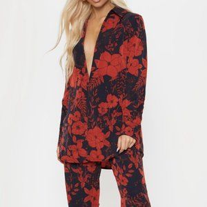 NEW Pretty Little Thing Red Floral Print Suit